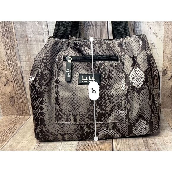 Nicole Miller Insulated Lunch Bag Cooler Tote Gray Silver Snakeskin 10" x 6" x 9 - Picture 10 of 12